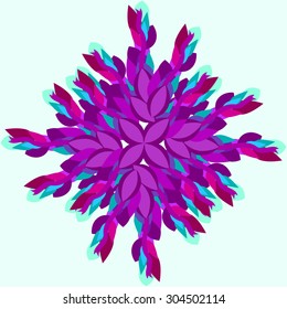 Flower frame. Flower pattern. Floral bouquet. Ornamental round lace pattern, pattern with many details, Colorful pattern of the card. Purple floral pattern