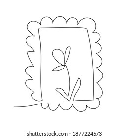 A Flower in the frame. Picture, paintings. One line art, continuous line drawing