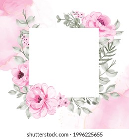 floraler Rahmen, rosafarbener Hintergrund, Aquarell