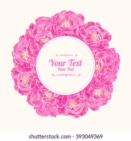 Flower frame with pink peonies.Vector illustration