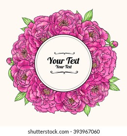Flower frame with pink peonies.Vector illustration