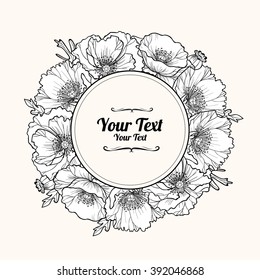 Flower frame with poppies.Vector illustration