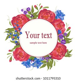 Flower Frame. Red Peonies. Elegant card. Greeting card. 
