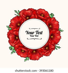 Flower frame with red poppies.Vector illustration