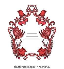Flower frame with roses, vines and place for text. Vector element for invitations, greeting cards, and your design