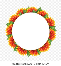 Flower frame. Round blank background with floral frame. Vector 3D illustration isolated on transparent background.