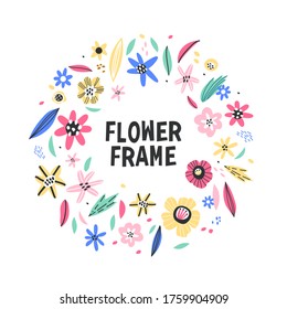 Flower frame. Round border with cute camomiles. Greeting card, invitation, poster design element. Flower frame. Round border with cute camomiles. Greeting card, invitation, poster design element.