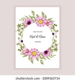 flower frame round with soft pink flowers watercolor