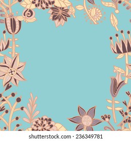 Flower frame, seamless texture with flowers. Use as greeting card. Full color seamless floral background