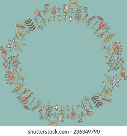 Flower frame, seamless texture with flowers. Use as greeting card. Full color seamless floral background