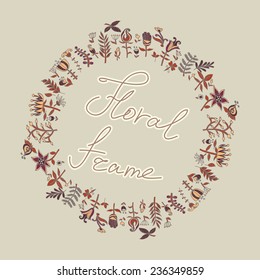 Flower frame, seamless texture with flowers. Use as greeting card. Full color seamless floral background