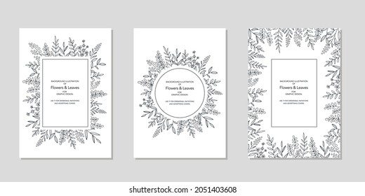 Flower frame set for design Simple illustration of floral  Navy on white