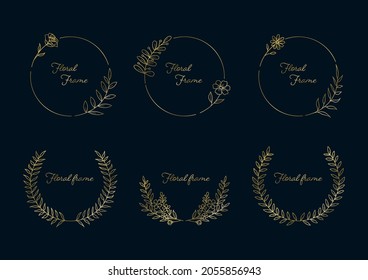 Marco de flor para el diseño Ilustración simple de oro floral sobre azul marino