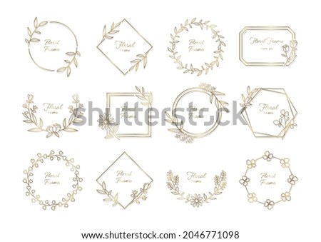 Flower frame set for design Simple illustration of floral Golden line drawing