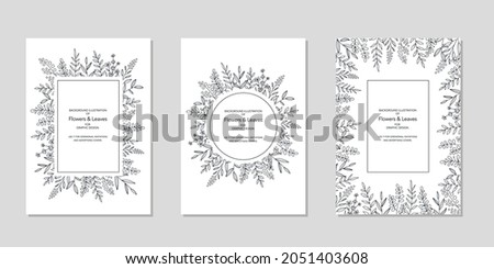 Flower frame set for design Simple illustration of floral  Navy on white