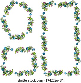 Marco floral, adorno, marco decorativo, patrones florales, elementos decorativos, marco circular, marco cuadrado, primavera, flores, brotes, hojas, plantas, decoración floral, coronas, rosa