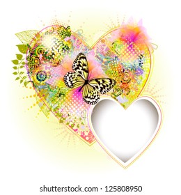 Flower frame in the shape of a heart with butterflies. vector