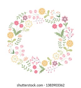 Flower frame. Summer flowers of delicate shades. Vector illustration.