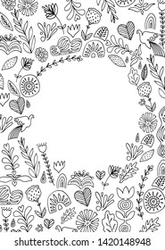 Flower frame in swedish style. Hand drawn illustration in vector
