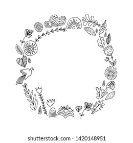 Flower frame in swedish style. Hand drawn illustration in vector