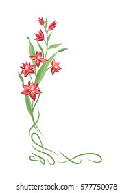 Flower frame. Swirl vignette border decor. Floral bouquet summer decorative element for greeting card design. Nature  background