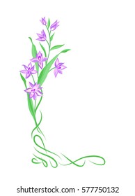 Flower frame. Swirl vignette border decor. Floral bouquet summer decorative element for greeting card design. Nature  background