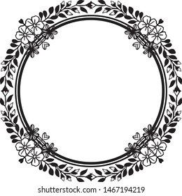 Flower frame template, black white background, design of greeting card. Vector