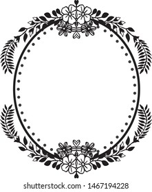 Flower frame template, black white background, design of greeting card. Vector