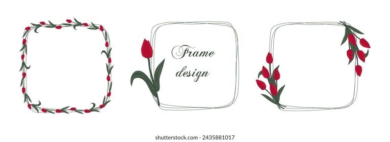 Flower frame. A template for a text frame. Wedding invitation card template. Frames with tulips.