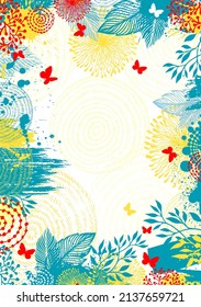 Flower frame for text with butterflies. Postcard. Vector illustration