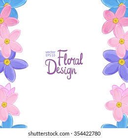  Flower Frame  Vector on white background. Forget-me-not Illustration and place for text. Good For Invitations, Greeting Cards.