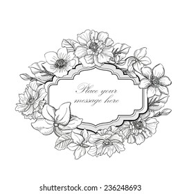 Flower frame. Vintage floral border. Old style card. Flourish victorian invitation.