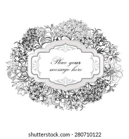 Flower frame. Vintage floral border. Old style card. Flourish victorian invitation.