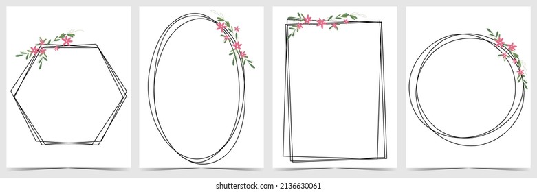 Marco de flores para fondo de invitación a la boda o tarjeta de saludo decorativa. Plantilla de ornamento de primavera y fondo de flores para publicaciones en medios sociales, guardar la fecha, invitar. Ilustración vectorial plana.