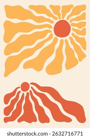 Flower framed art print hand drawn leaves shapes matisse style, naive art, contemporary background. Chamomile, sun flowers vector illustration