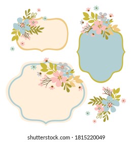 FLOWER FRAMES Floral Hand Drawn Modern Isolated Template Vector Illustration Set For Creating Greeting Cards