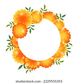 Flower frames. Marigold flowers blossoms. Vector floral decorations.