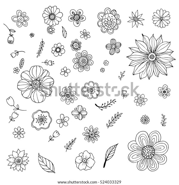 Flower Free Hand Set Vector Doodle Stock Vector (Royalty Free) 524033329