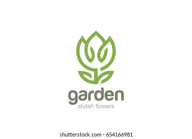 Flower Garden abstract Logo design vector template Linear style.
Eco natural Plant Logotype concept icon
