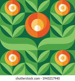 Flower garden background design. Abstract geometric vector seamless pattern. Green nature graphic banner.