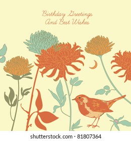 Flower garden with birds. seamless pattern