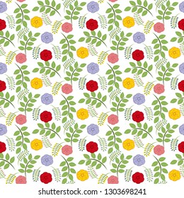 Flower garden pattern on the white background. Vector illustration
