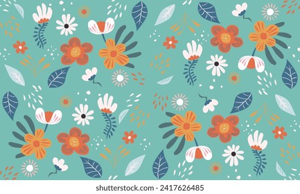 Flower garden, plants, botany, seamless pattern vector design for fashion, fabric, wallpaper and all prints. small flowers, small colorful flowers.