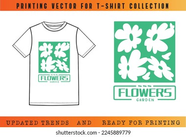 Flower garden printing, T-shirt Vector Printing Design, Vector Illustration for Tee mockup, ready vector for Tee printing, updated printing for Tee, new print vector for T-shirt