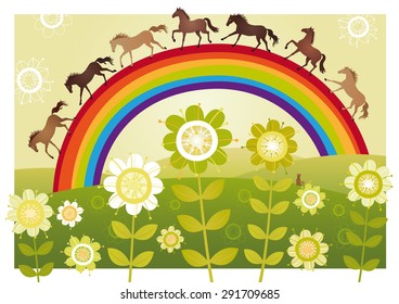 Flower garden with rainbow