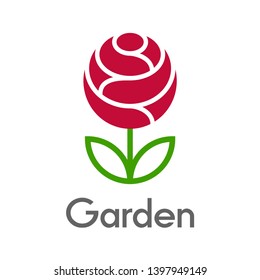 Flower garden with rose vector logo template. This graphic is suitable for art, cosmetic, red.