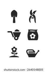 Flower and garden seeds and fertilizers flat style icons set stock illustration