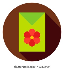 Flower Garden Seeds Package Circle Icon. Flat Design Vector Illustration with Long Shadow. Nature Gardening Symbol.