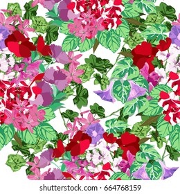 Flower garden in the spring. Flower seamless, pattern and background. Vector illustration.