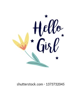 flower garden star text leaf line girl tee illustration art vector 